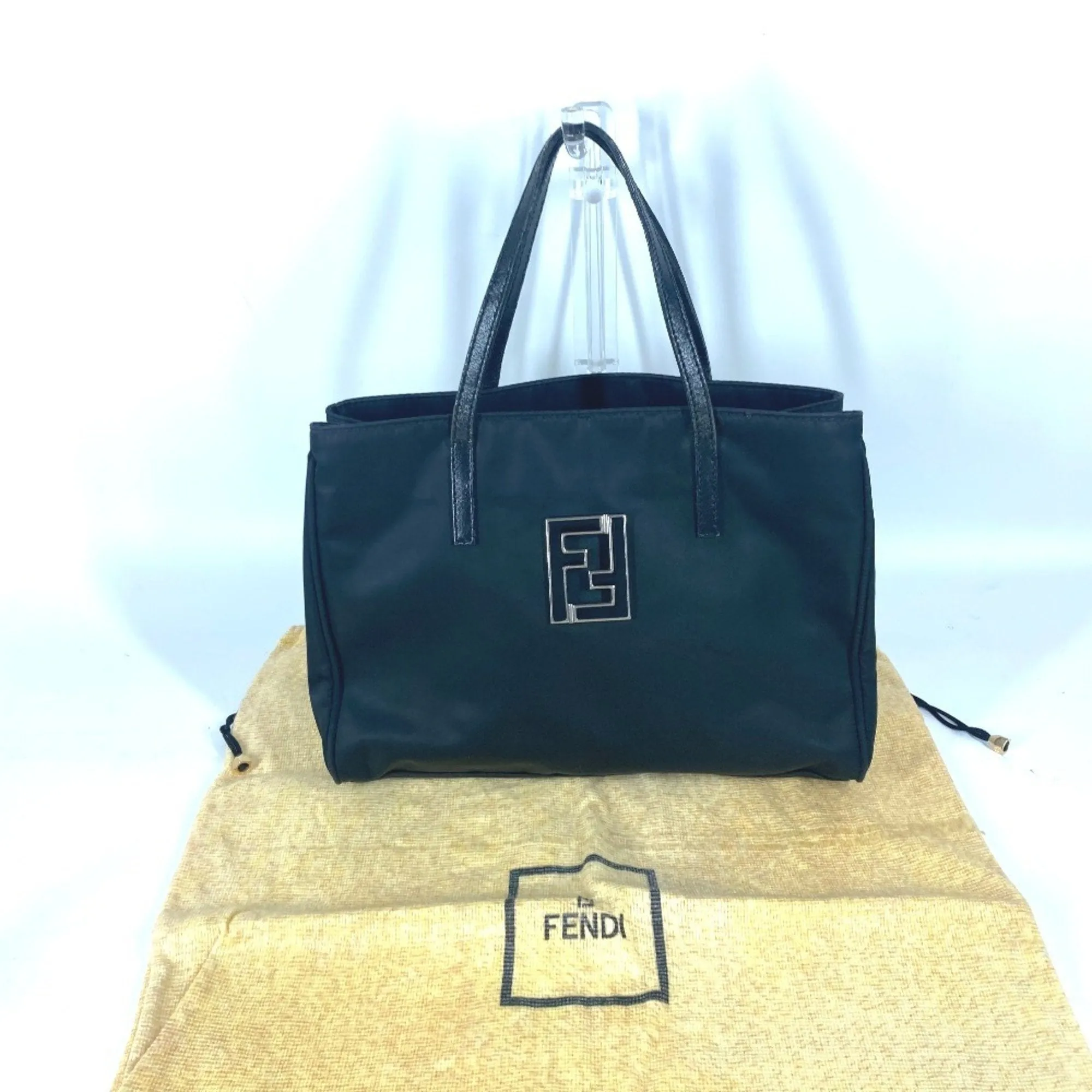 Fendi Leather Nylon Handbag Tote Bag (Pre-Owned)