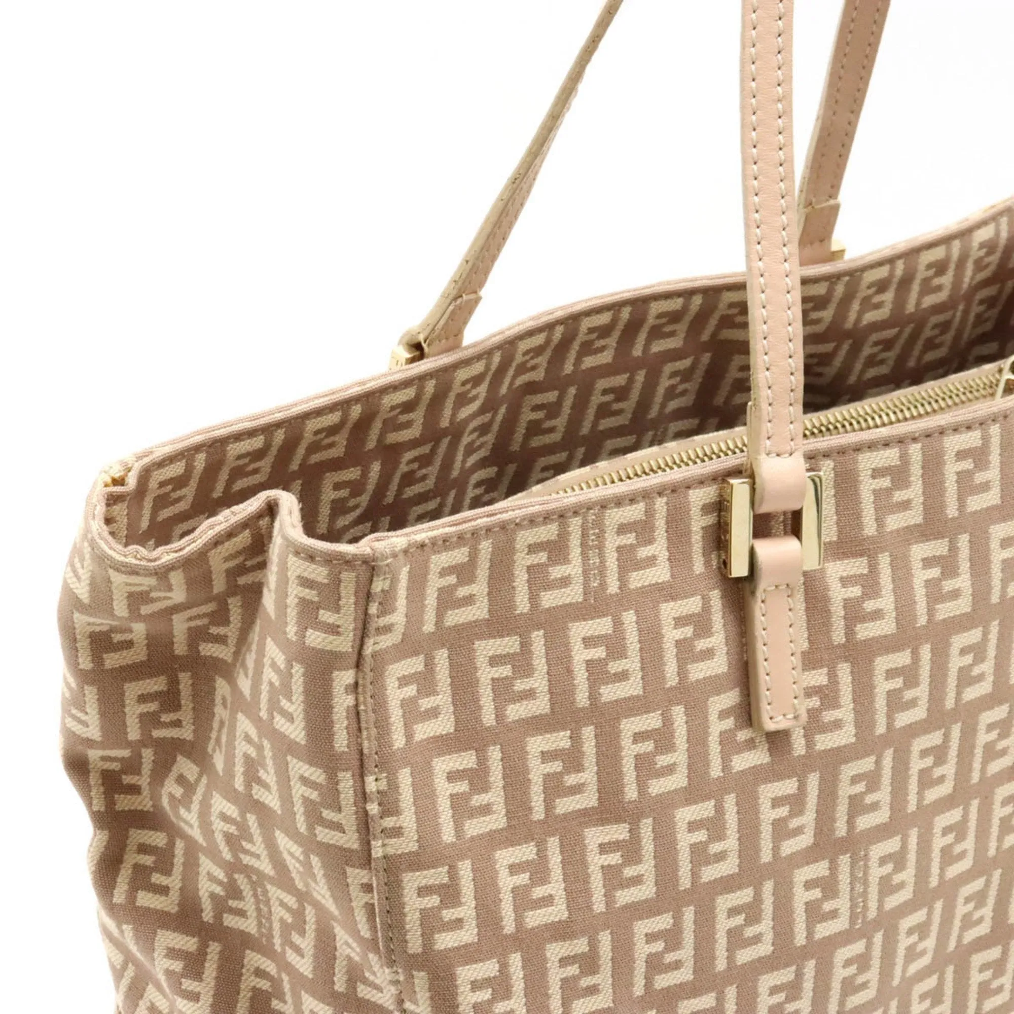 Fendi Zucchino Canvas Leather Handbag Tote Bag (Pre-Owned)