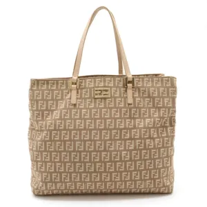 Fendi Zucchino Canvas Leather Handbag Tote Bag (Pre-Owned)