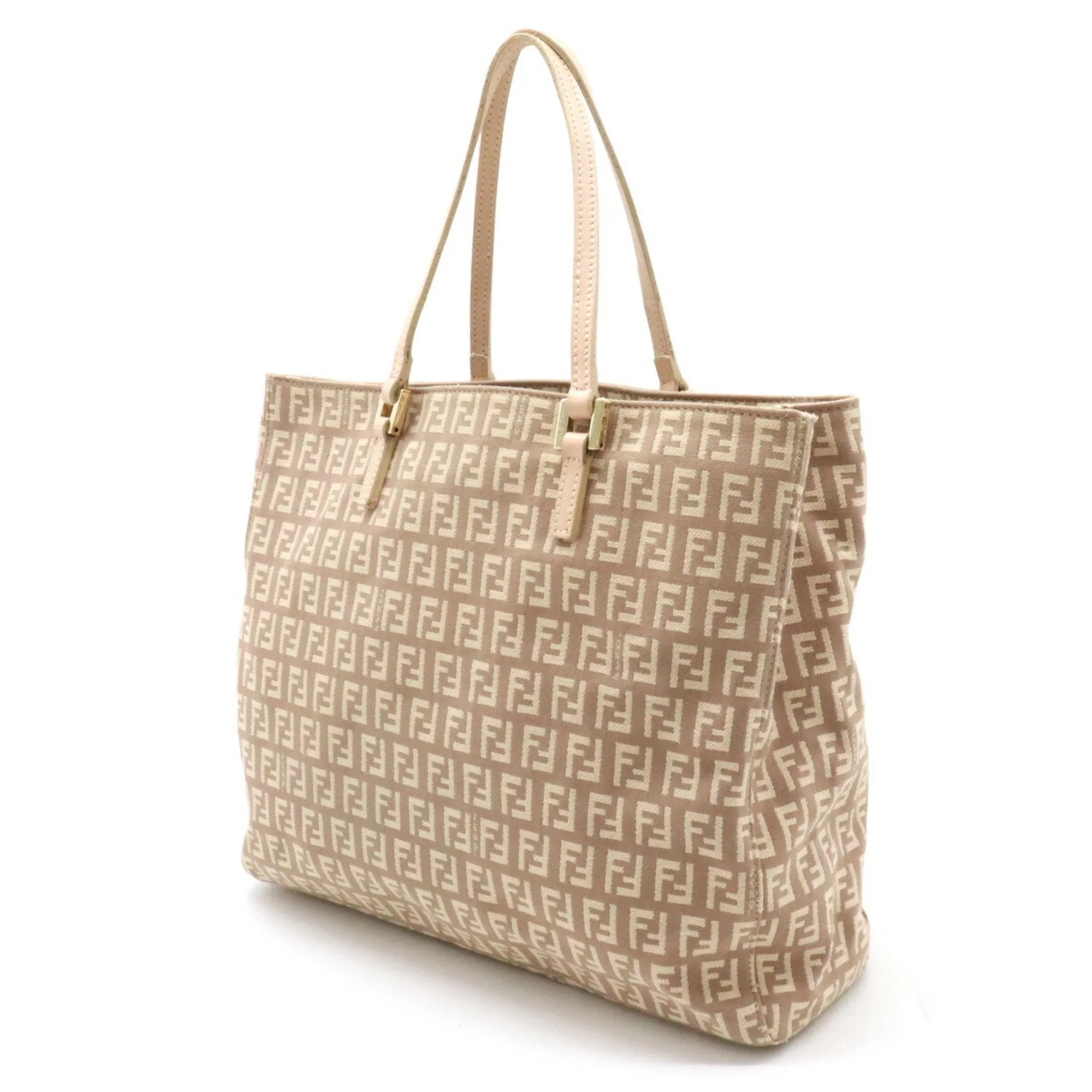 Fendi Zucchino Canvas Leather Handbag Tote Bag (Pre-Owned)