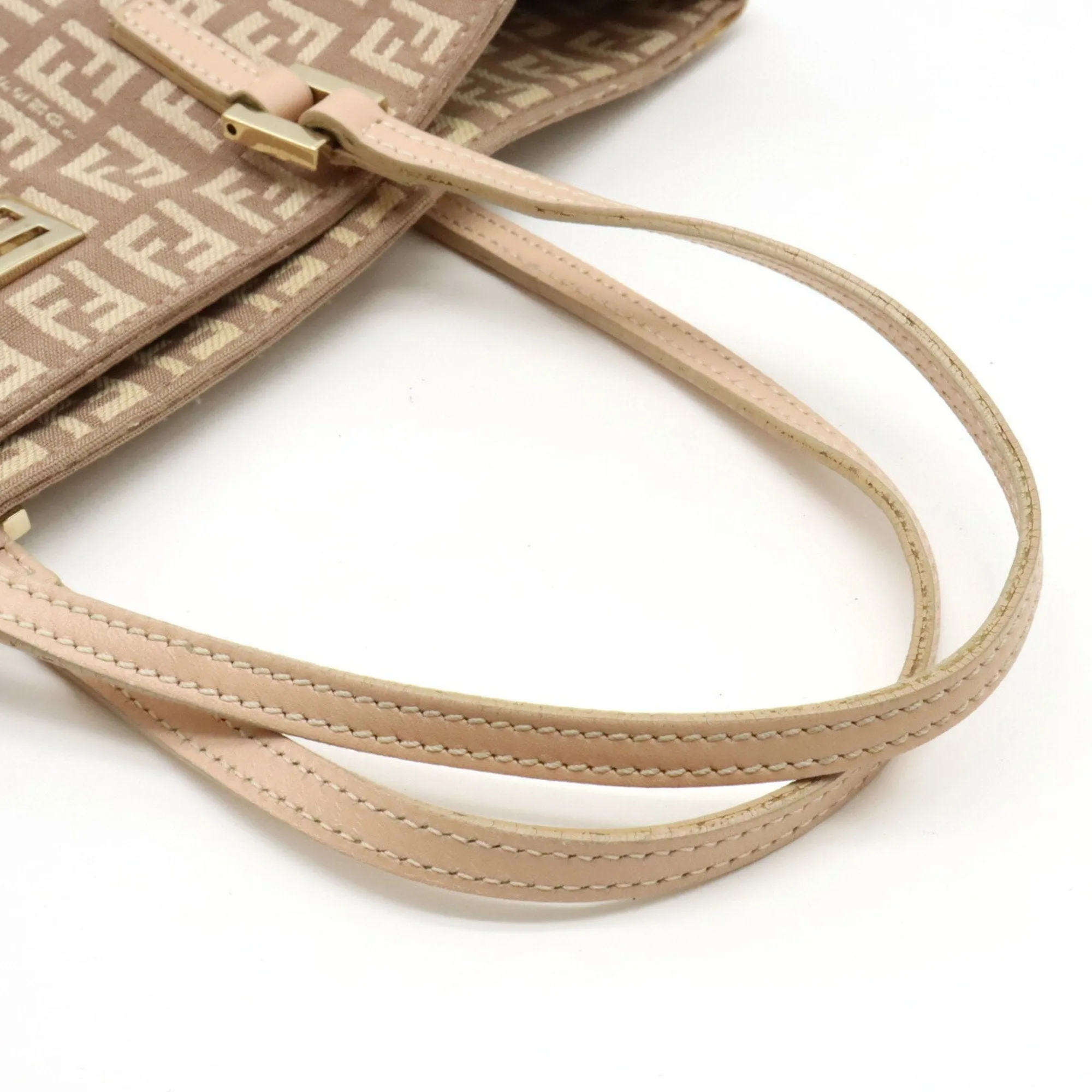 Fendi Zucchino Canvas Leather Handbag Tote Bag (Pre-Owned)