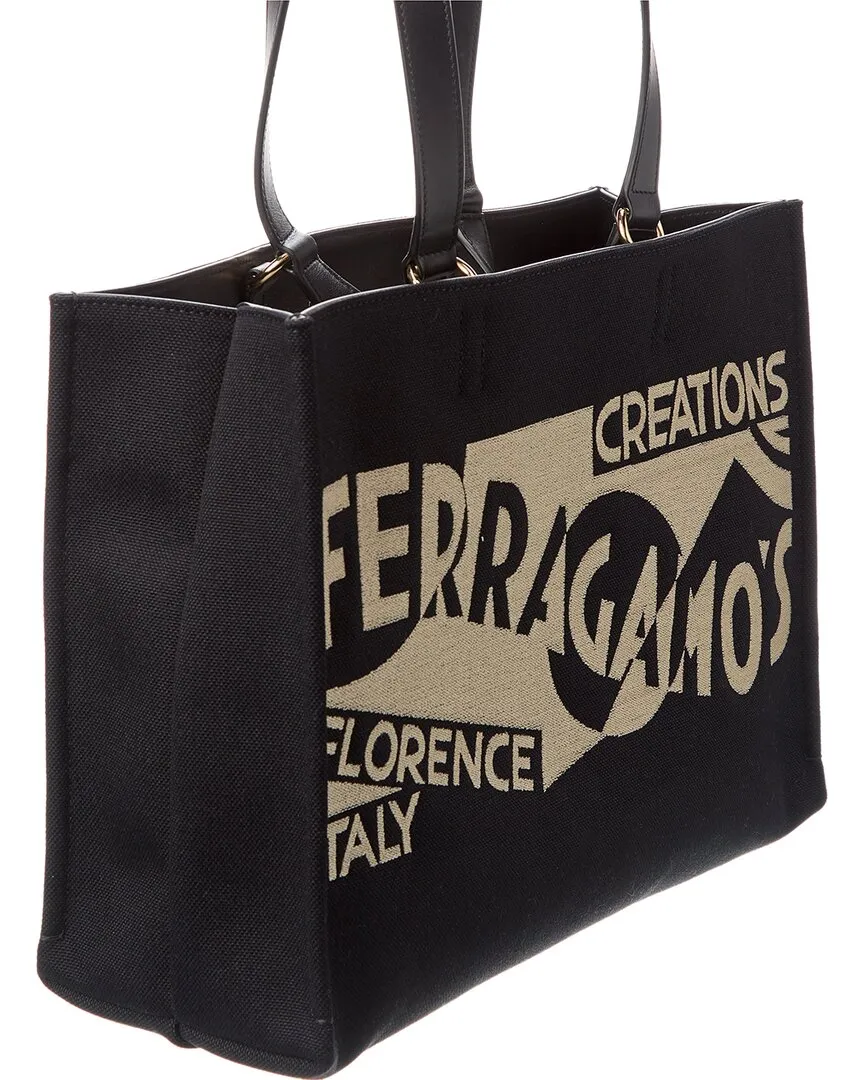Ferragamo Logo Medium Canvas & Leather Tote