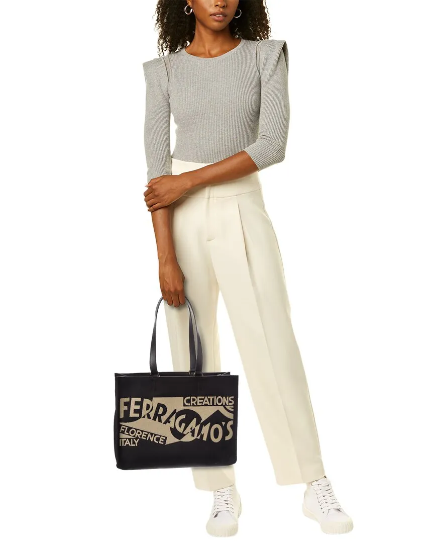 Ferragamo Logo Medium Canvas & Leather Tote