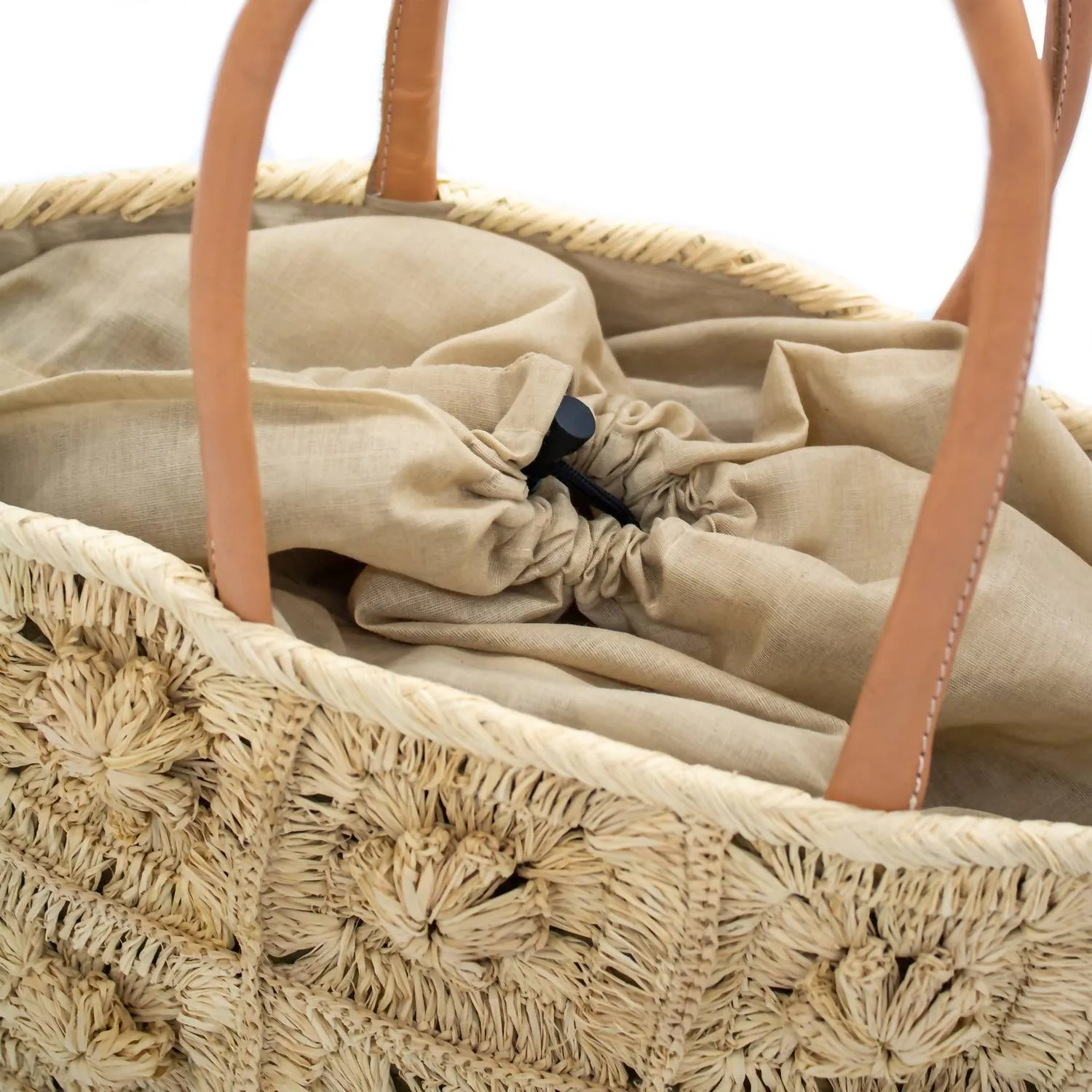 Flower Crochet Straw Basket Bag In Brown