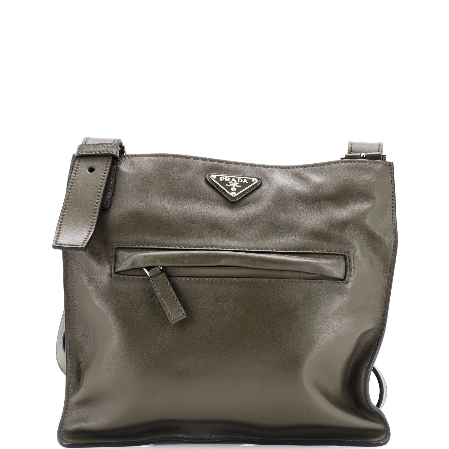 Front Pocket Zip Messenger Bag Soft Calfskin Medium