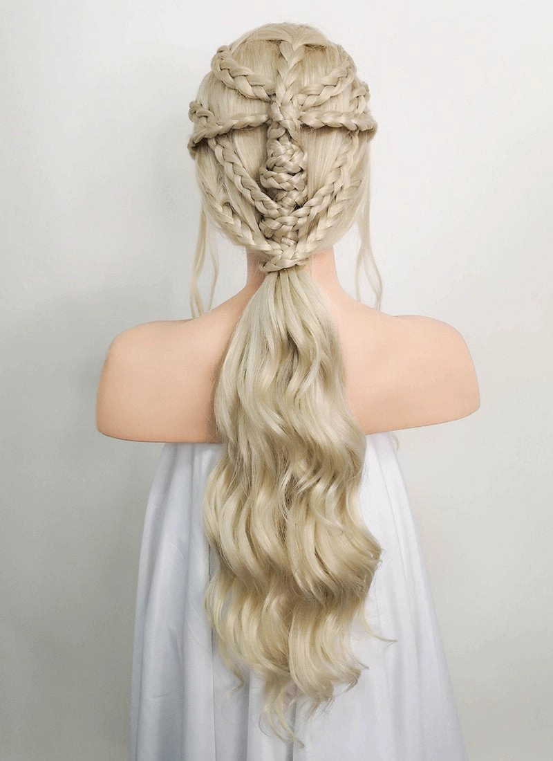 Game of Thrones Daenerys Targaryen Light Ash Blonde Braided Lace Front Synthetic Wig LF2037