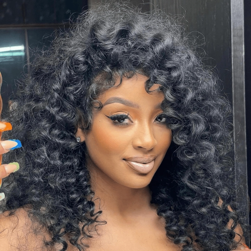 Geeta Full Resilient Curly Glueless Wig Human Hair 13x4 Lace Front Wig Pre Plucked 250% Density