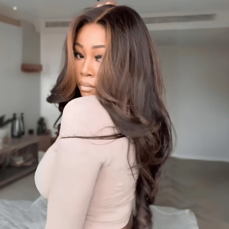 Geeta Hair Money Piece Layered Cut Glueless Wigs 13x4 HD Lace Front Human Hair Wig Pre Plucked
