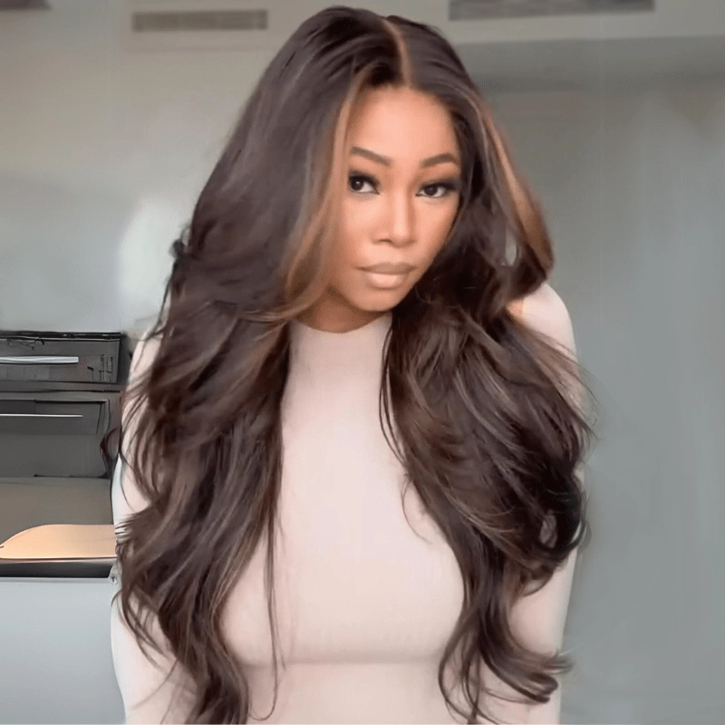 Geeta Hair Money Piece Layered Cut Glueless Wigs 13x4 HD Lace Front Human Hair Wig Pre Plucked