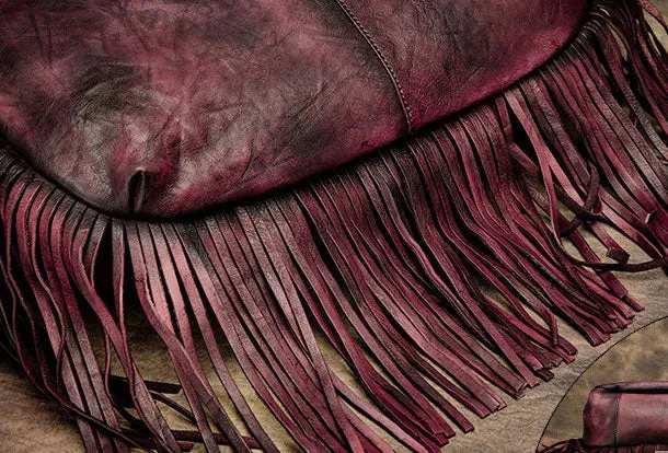 Genuine Handmade Tassels Vintage Leather Crossbody Bag Shoulder Bag Women Leather Purse
