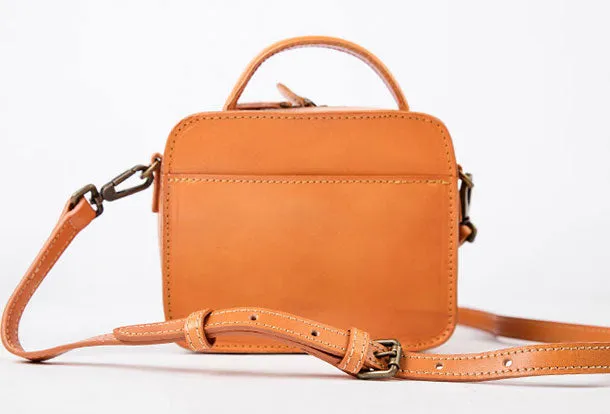 Genuine Leather Handbag Cube Box Crossbody Bag Shoulder Bag Purse For Women