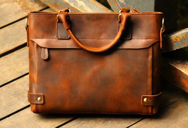 Genuine Leather Mens Briefcase Messenger Bag Laptop Bag Shoulder Bag for men