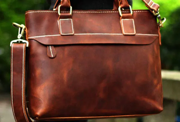 Genuine Leather Mens Briefcase Messenger Bag Laptop Bag Shoulder Bag for men