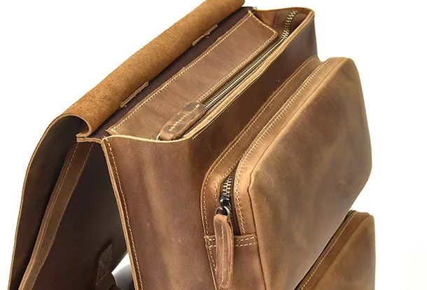 Genuine Leather Mens Cool Backpack Briefcase Bag Travel Bag Hiking Bag For Mens