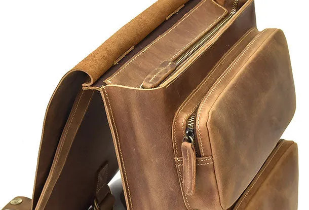 Genuine Leather Mens Cool Backpack Briefcase Bag Travel Bag Hiking Bag For Mens