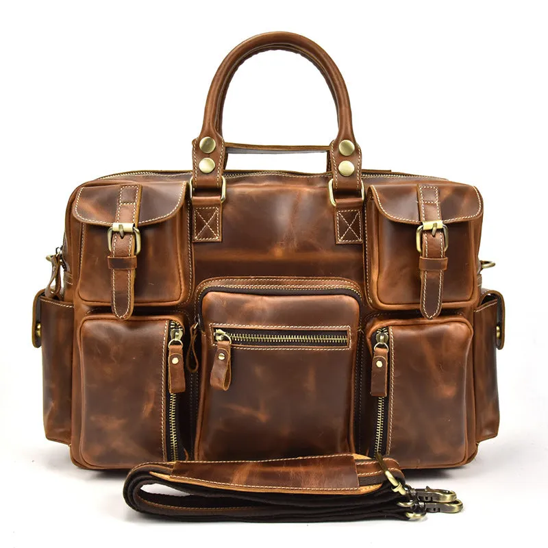 Genuine Leather Mens Vintage Brown Cool Weekender Bag Large Travel Bag Briefcase for men