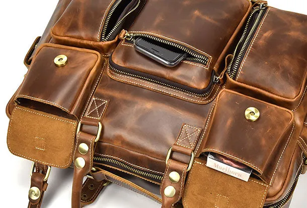 Genuine Leather Mens Vintage Brown Cool Weekender Bag Large Travel Bag Briefcase for men