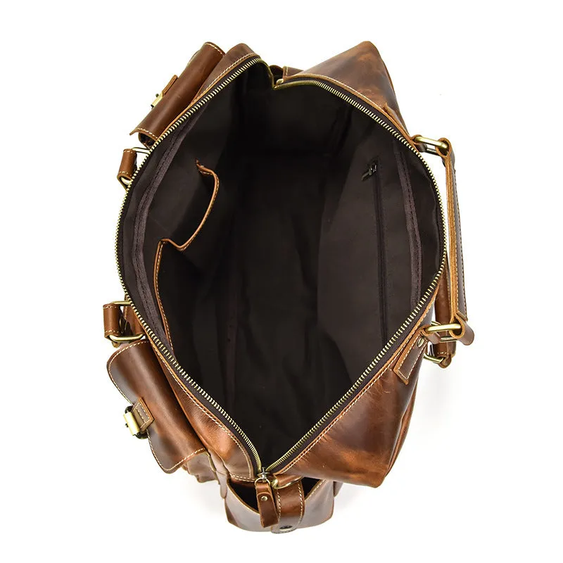 Genuine Leather Mens Vintage Brown Cool Weekender Bag Large Travel Bag Briefcase for men