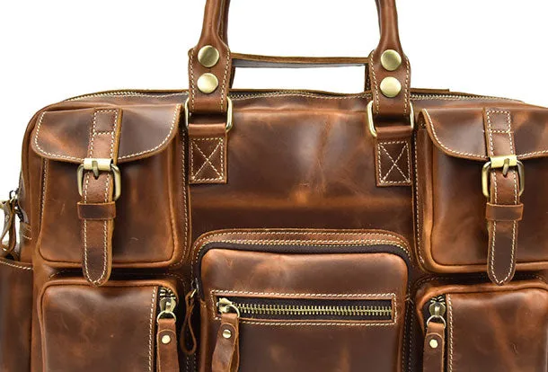 Genuine Leather Mens Vintage Brown Cool Weekender Bag Large Travel Bag Briefcase for men