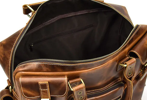 Genuine Leather Mens Vintage Brown Cool Weekender Bag Large Travel Bag Briefcase for men