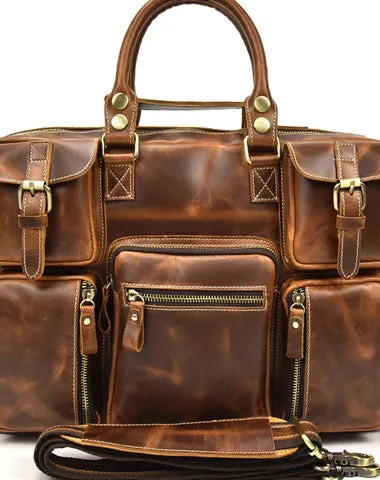 Genuine Leather Mens Vintage Brown Cool Weekender Bag Large Travel Bag Briefcase for men