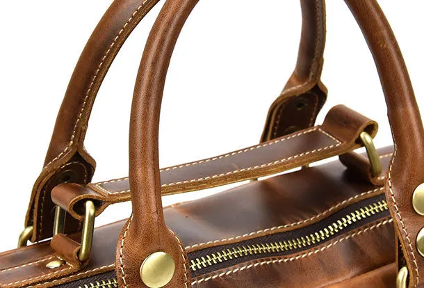 Genuine Leather Mens Vintage Brown Cool Weekender Bag Large Travel Bag Briefcase for men
