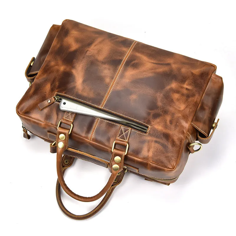 Genuine Leather Mens Vintage Brown Cool Weekender Bag Large Travel Bag Briefcase for men