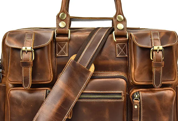 Genuine Leather Mens Vintage Brown Cool Weekender Bag Large Travel Bag Briefcase for men