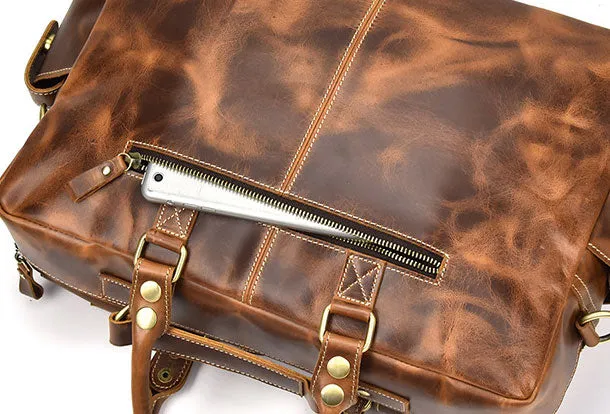 Genuine Leather Mens Vintage Brown Cool Weekender Bag Large Travel Bag Briefcase for men