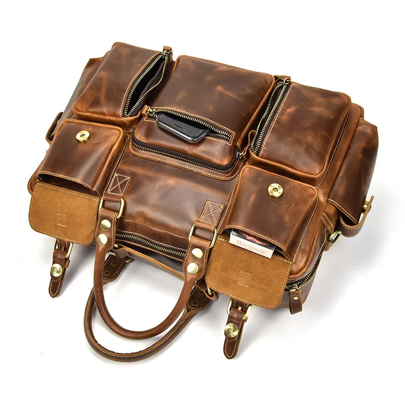 Genuine Leather Mens Vintage Brown Cool Weekender Bag Large Travel Bag Briefcase for men