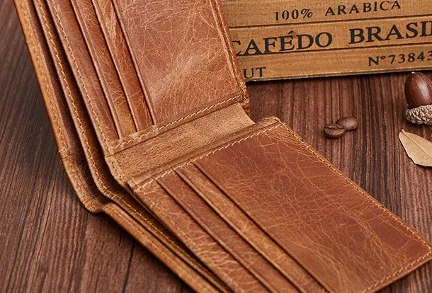 Genuine Leather Mens Wallet Cool billfold Slim Bifold Wallet Card Coin Holder Wallet Purse for Mens