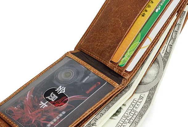Genuine Leather Mens Wallet Cool billfold Slim Bifold Wallet Card Coin Holder Wallet Purse for Mens