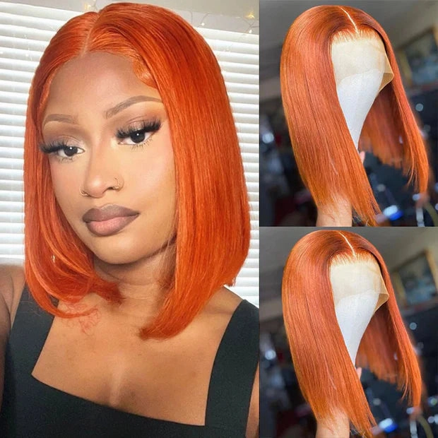 Ginger Orange Color Wig Real HD Lace Front Straight Bob Wig Brazilian Human Hair