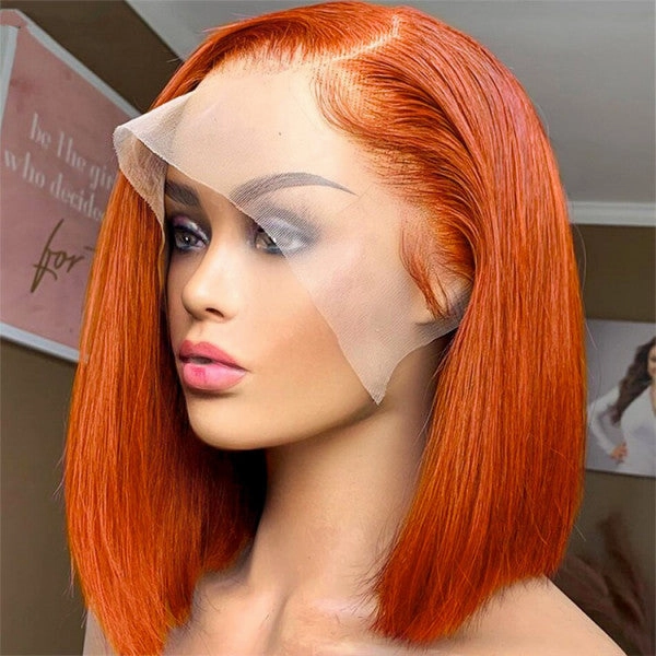 Ginger Orange Color Wig Real HD Lace Front Straight Bob Wig Brazilian Human Hair
