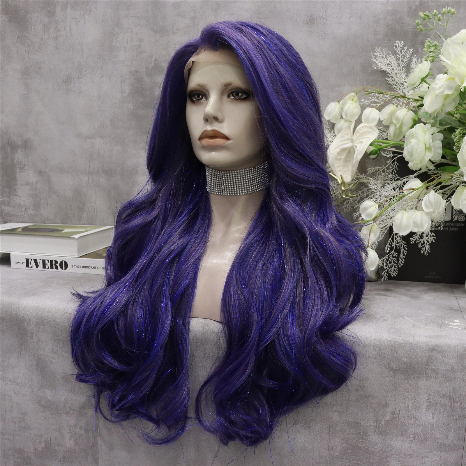 Glamour Blue Purple With Tinsel Lace Front Wig