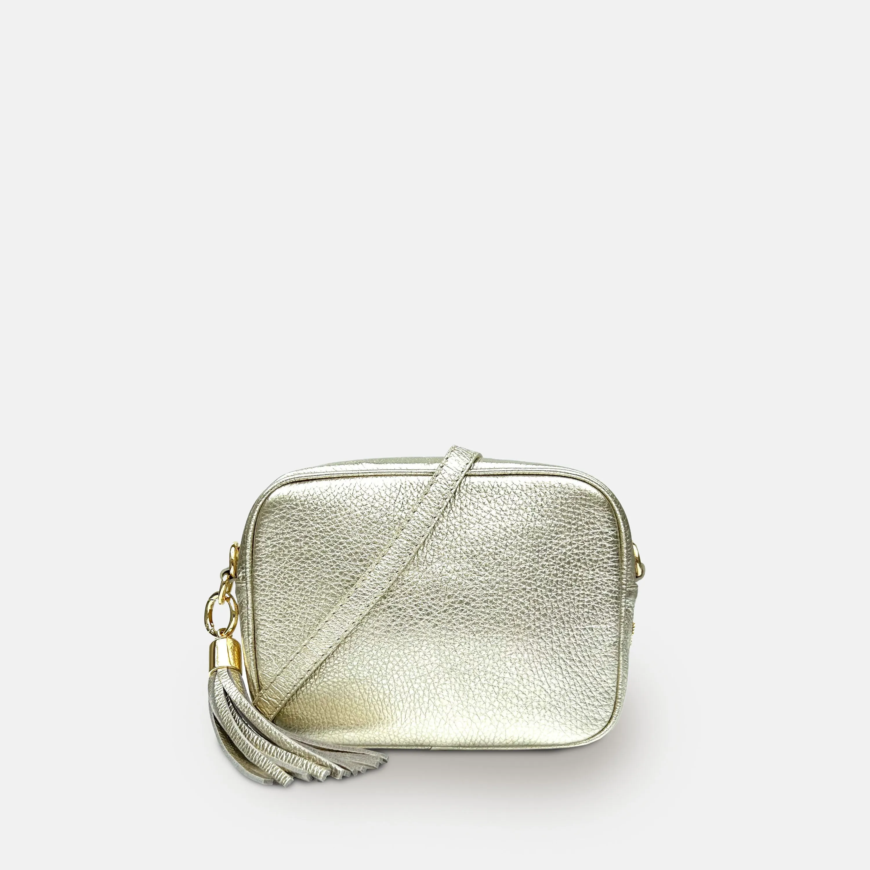 Gold Leather Crossbody Bag With Gold Chain Strap