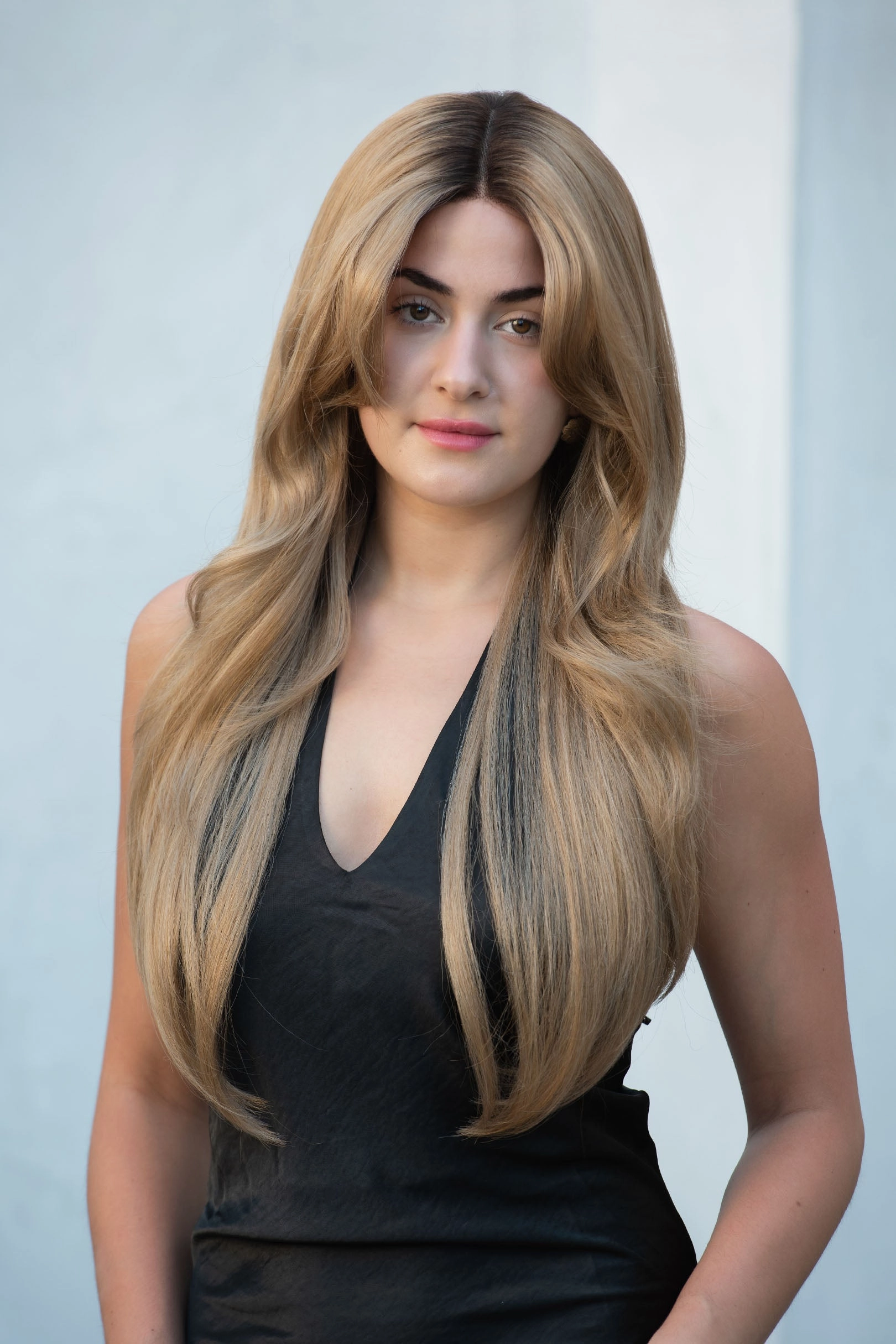 Golden Blonde Ombre Straight Lace Front Wig with Curtain Bangs Ayla