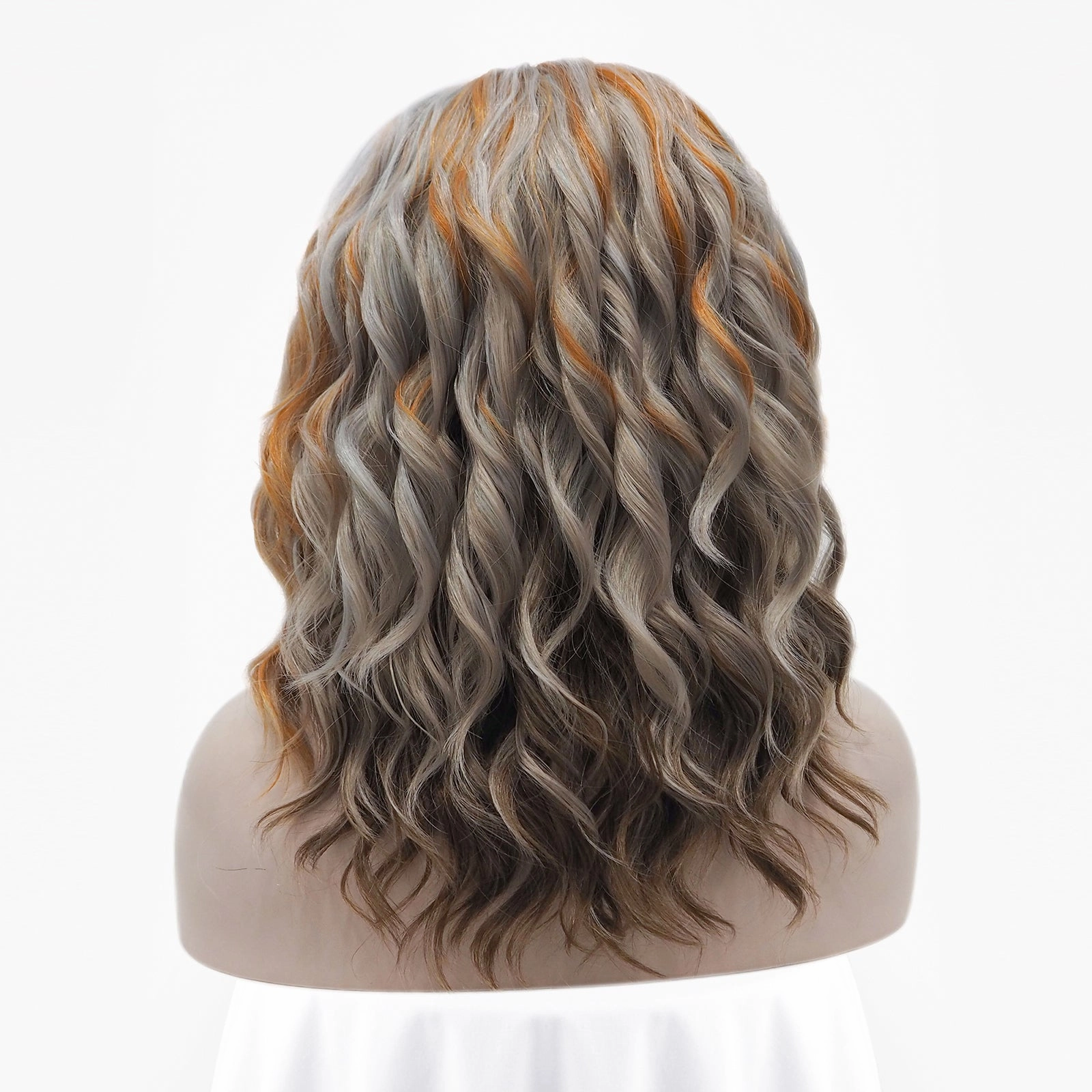 Gray Blue And Orange Highlight Short Curly Synthetic Lace Front Imstyle Wig