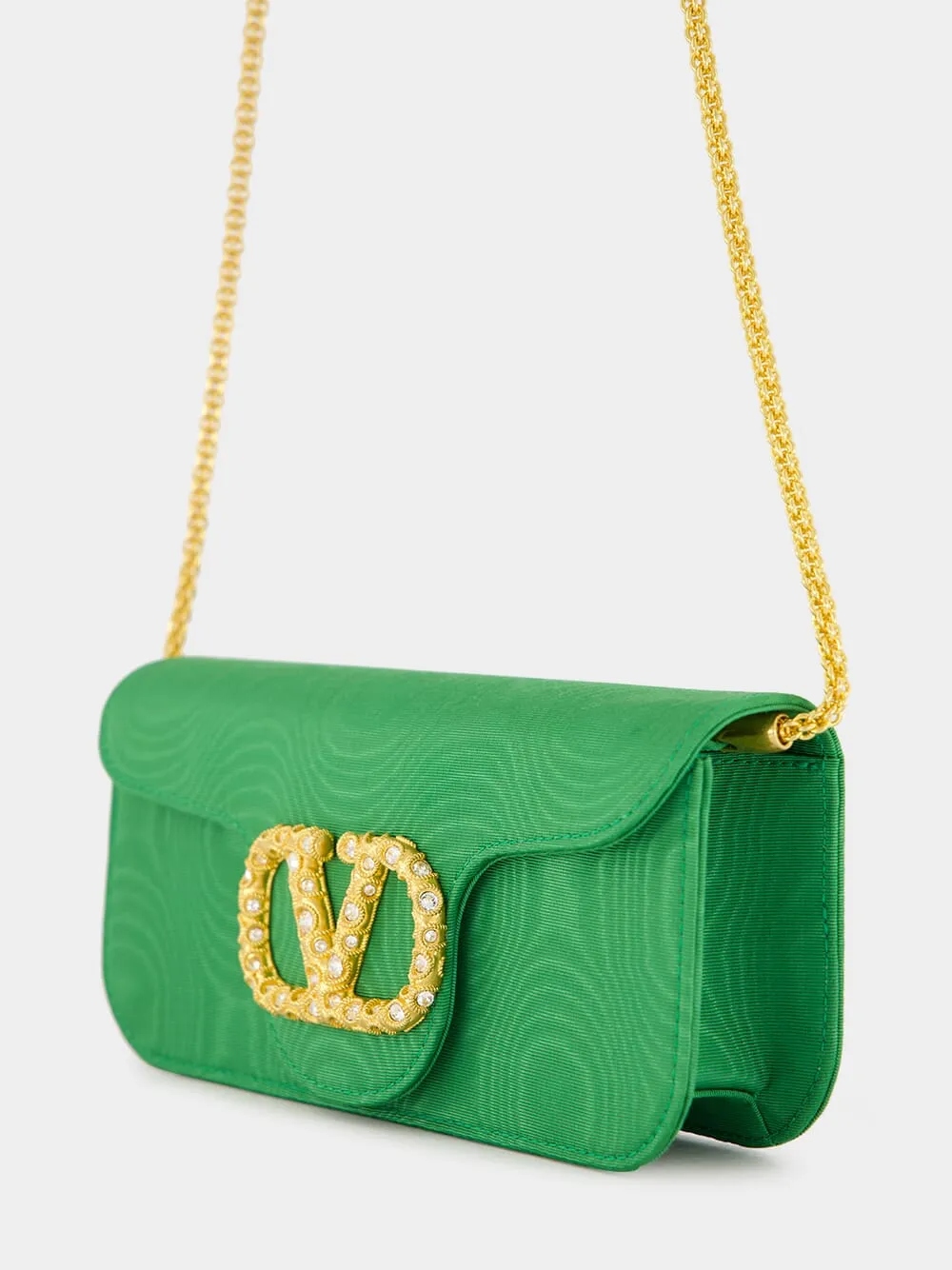 Green Loco Moir Clutch with Jewel Logo