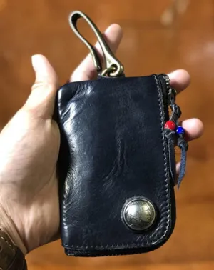 Handamde Genuine Leather Mens Cool Key Wallet Card Slim Wallet Key Holder Car Key Case for Men