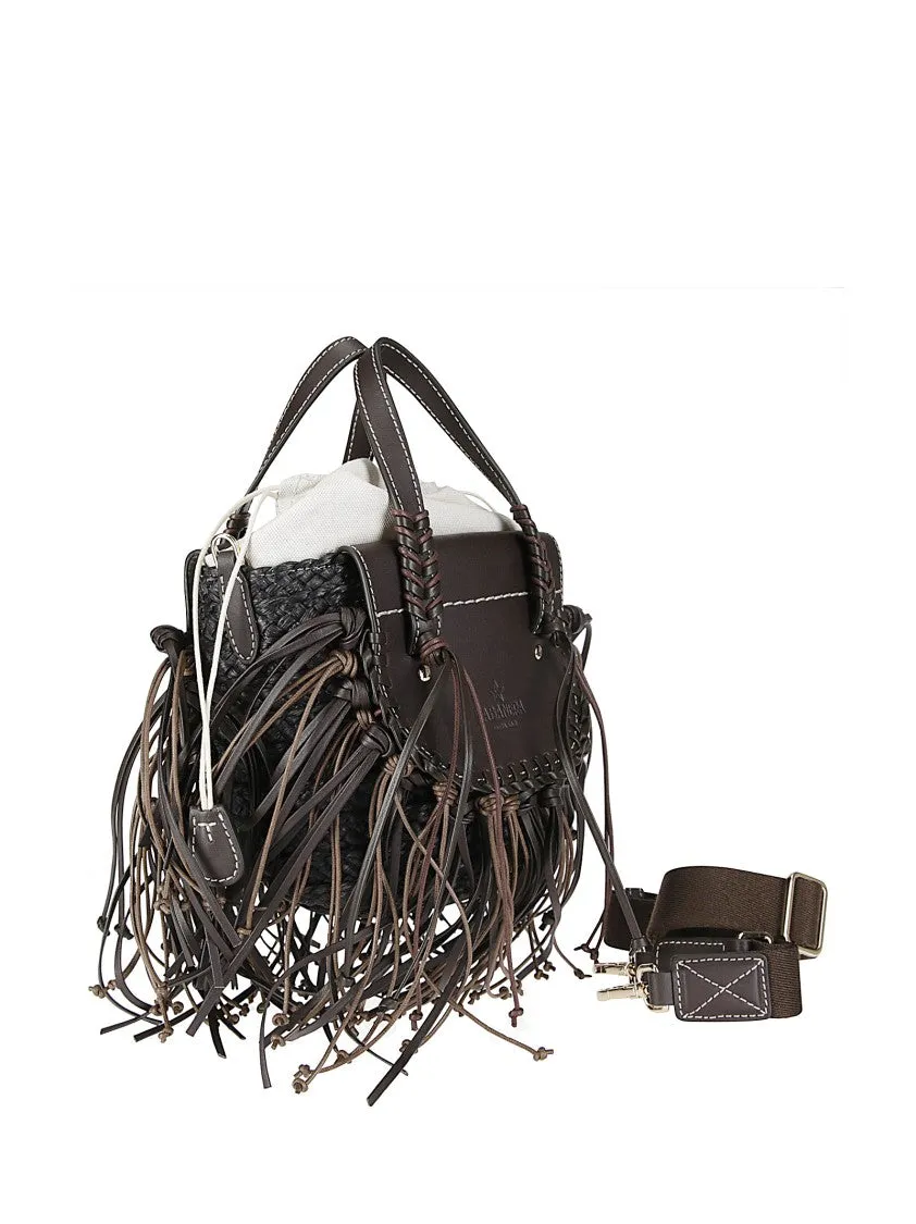 Handbag In Raffia And Leather With Fringes