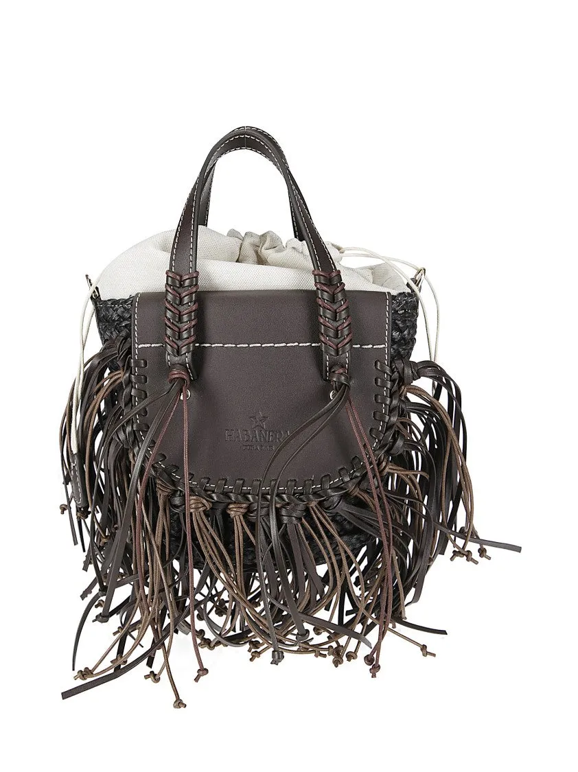 Handbag In Raffia And Leather With Fringes