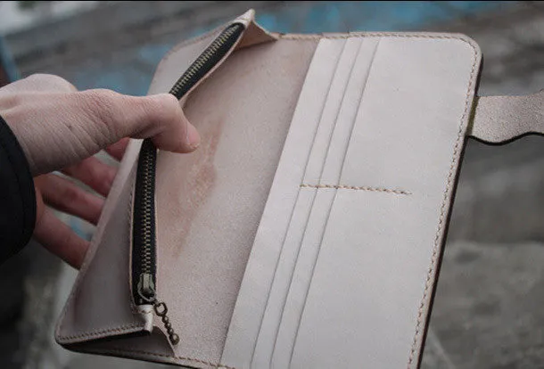 Handmade biker leather wallet truck wallet tan motorcycle leather long wallet for men