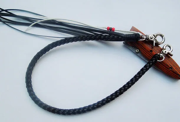 Handmade biker trucker wallet chain natural leather black braided 8pc Chain for wallet