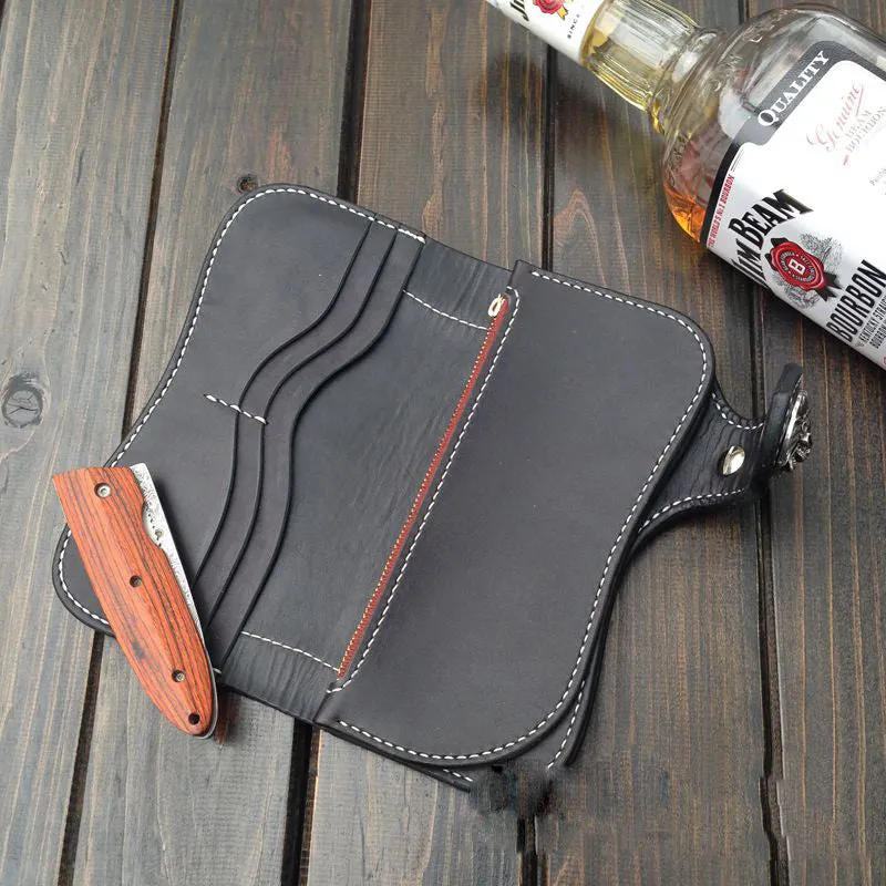 Handmade biker trucker wallet leather chain men boa skin coffee black wallet