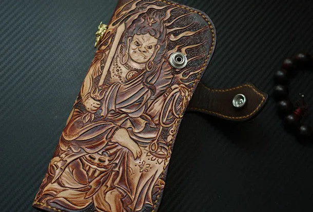 Handmade biker wallet vintage hand painting Acalanatha leather biker wallet for men