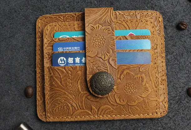 Handmade billfold Leather Wallet Cards Wallet Flowral Leather billfold Wallet For Men Women