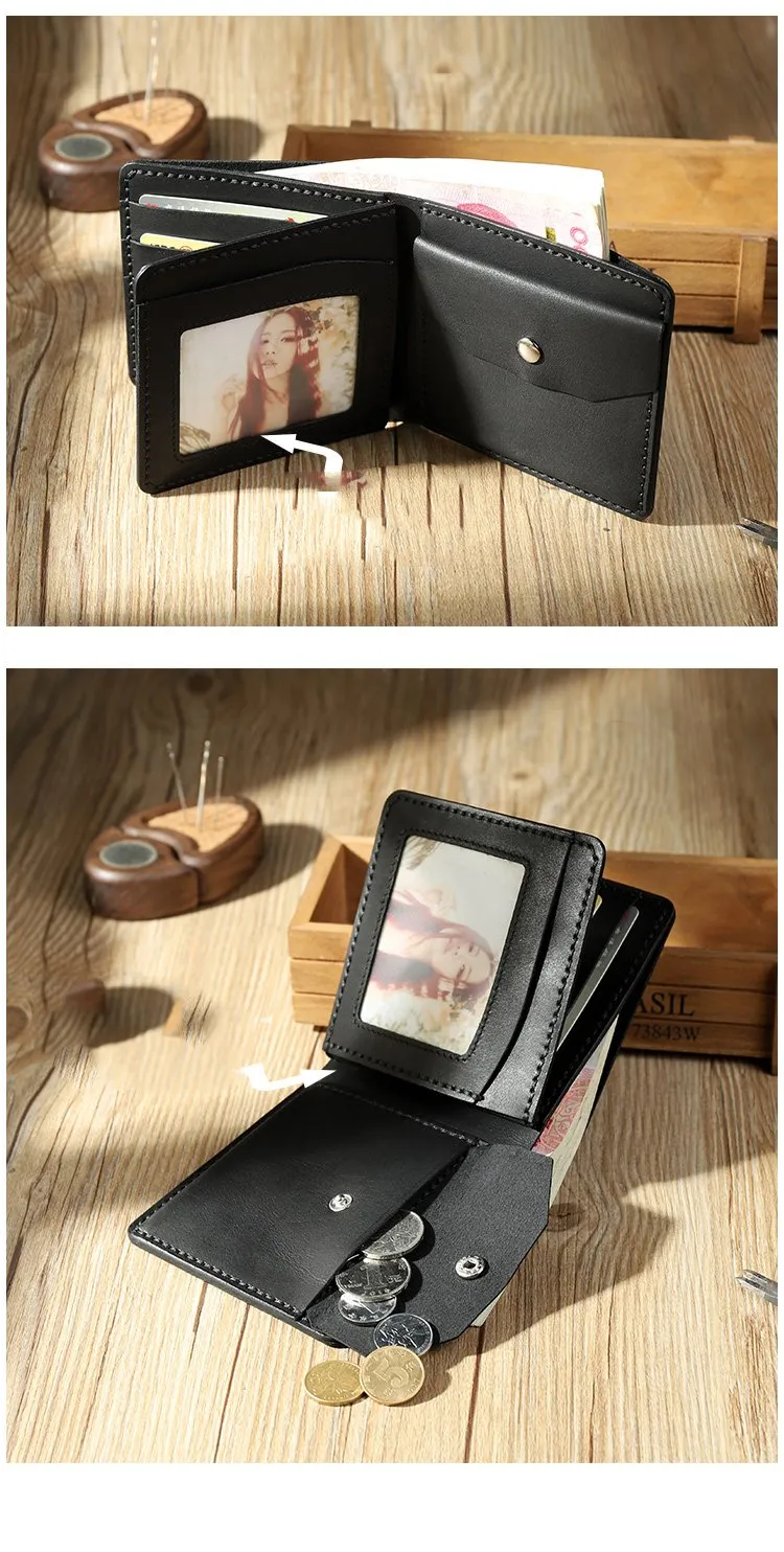 Handmade Blue Leather Trifold Billfold Wallet Personalized Mens Trifold Wallets for Men