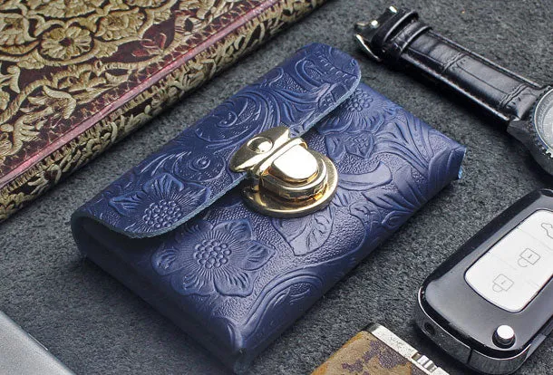 Handmade card leather change coin wallet flowral leather billfold wallet for men women