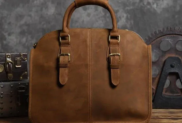 Handmade Cool leather mens Shoulder Briefcases vintage laptop Briefcase Business Briefcase